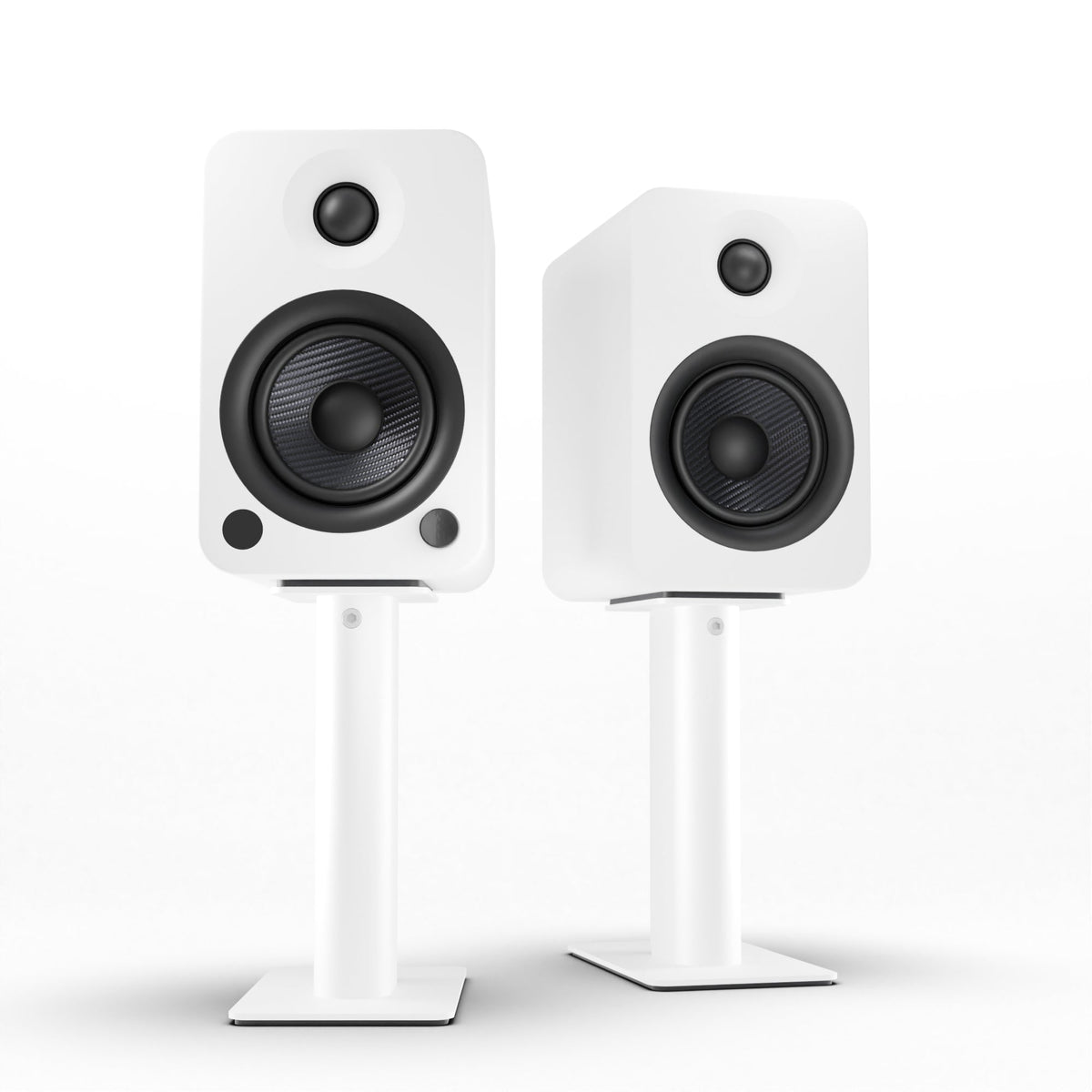 Kanto YU4 140W Powered Bookshelf Speakers | Bluetooth & Phono Preamp | Matte White | SP9W White Stand Bundle