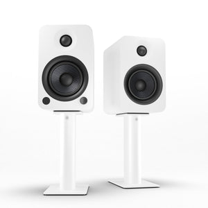 Kanto YU4 140W Powered Bookshelf Speakers | Bluetooth & Phono Preamp | Matte White | SP9W White Stand Bundle
