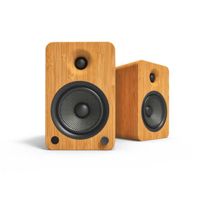 Kanto YU6 200W Powered Bookshelf Speakers | Bluetooth & Phono Preamp | Bamboo | SX26 Black Stand Bundle