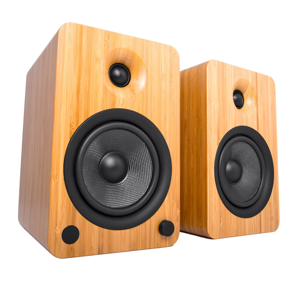 Kanto YU6 200W Powered Bookshelf Speakers | Bluetooth & Phono Preamp | Bamboo | SX26 Black Stand Bundle