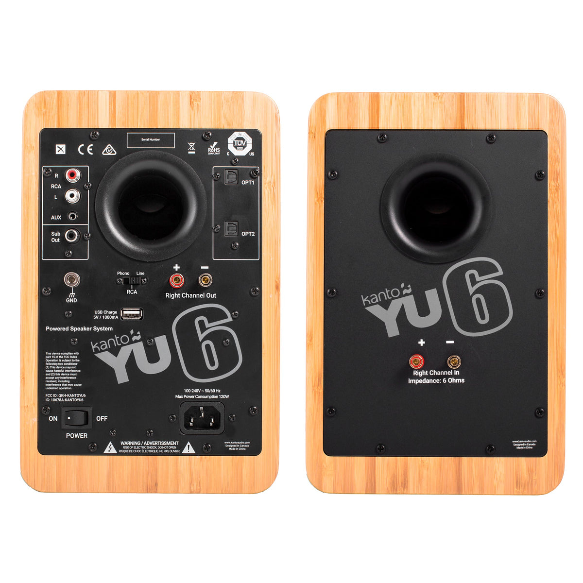 Kanto YU6 200W Powered Bookshelf Speakers | Bluetooth & Phono Preamp | Bamboo | SX26 Black Stand Bundle