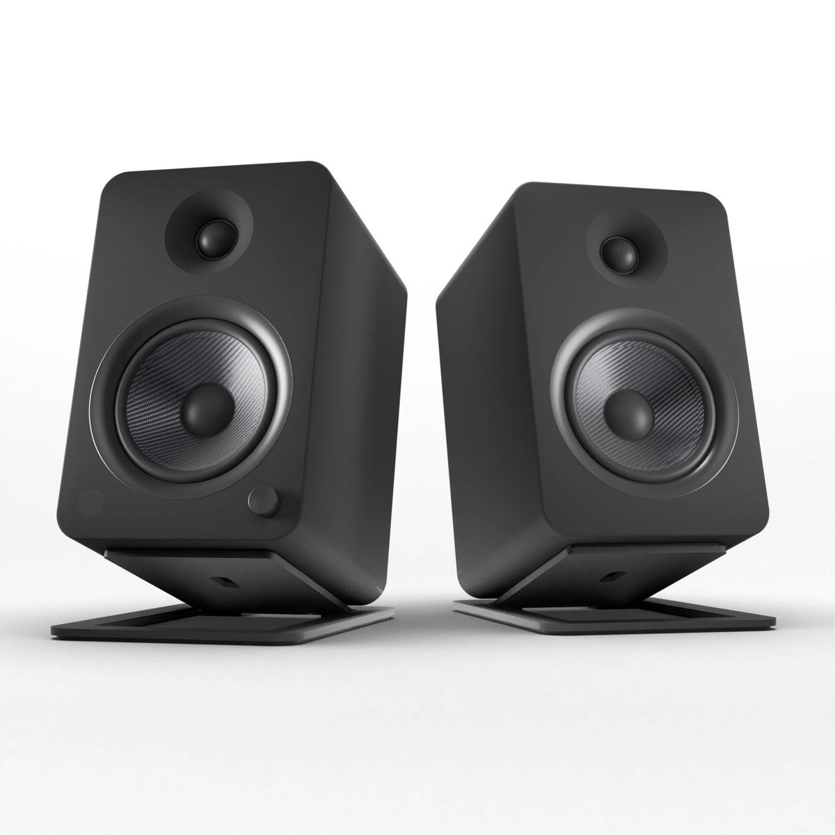 Kanto YU6 200W Powered Bookshelf Speakers | Bluetooth & Phono Preamp | Matte Black | S6 Black Stand Bundle