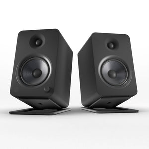 Kanto YU6 200W Powered Bookshelf Speakers | Bluetooth & Phono Preamp | Matte Black | S6 Black Stand Bundle