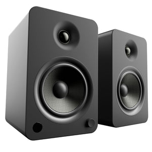 Kanto YU6 200W Powered Bookshelf Speakers | Bluetooth & Phono Preamp | Matte Black | S6 Black Stand Bundle