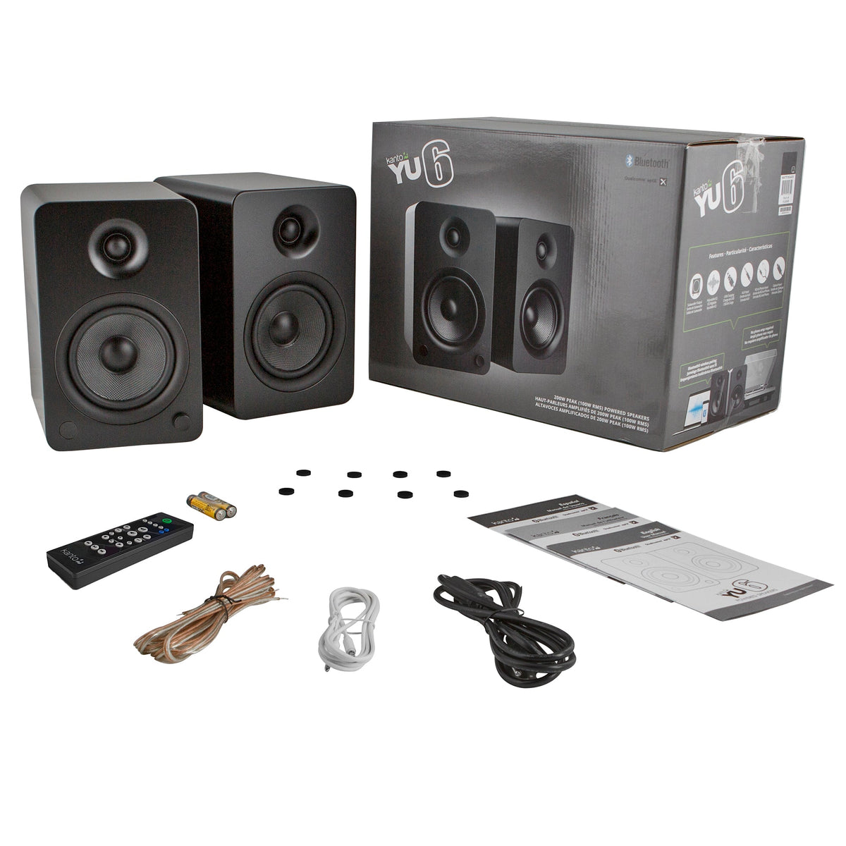 Kanto YU6 200W Powered Bookshelf Speakers | Bluetooth & Phono Preamp | Matte Black | S6 Black Stand Bundle