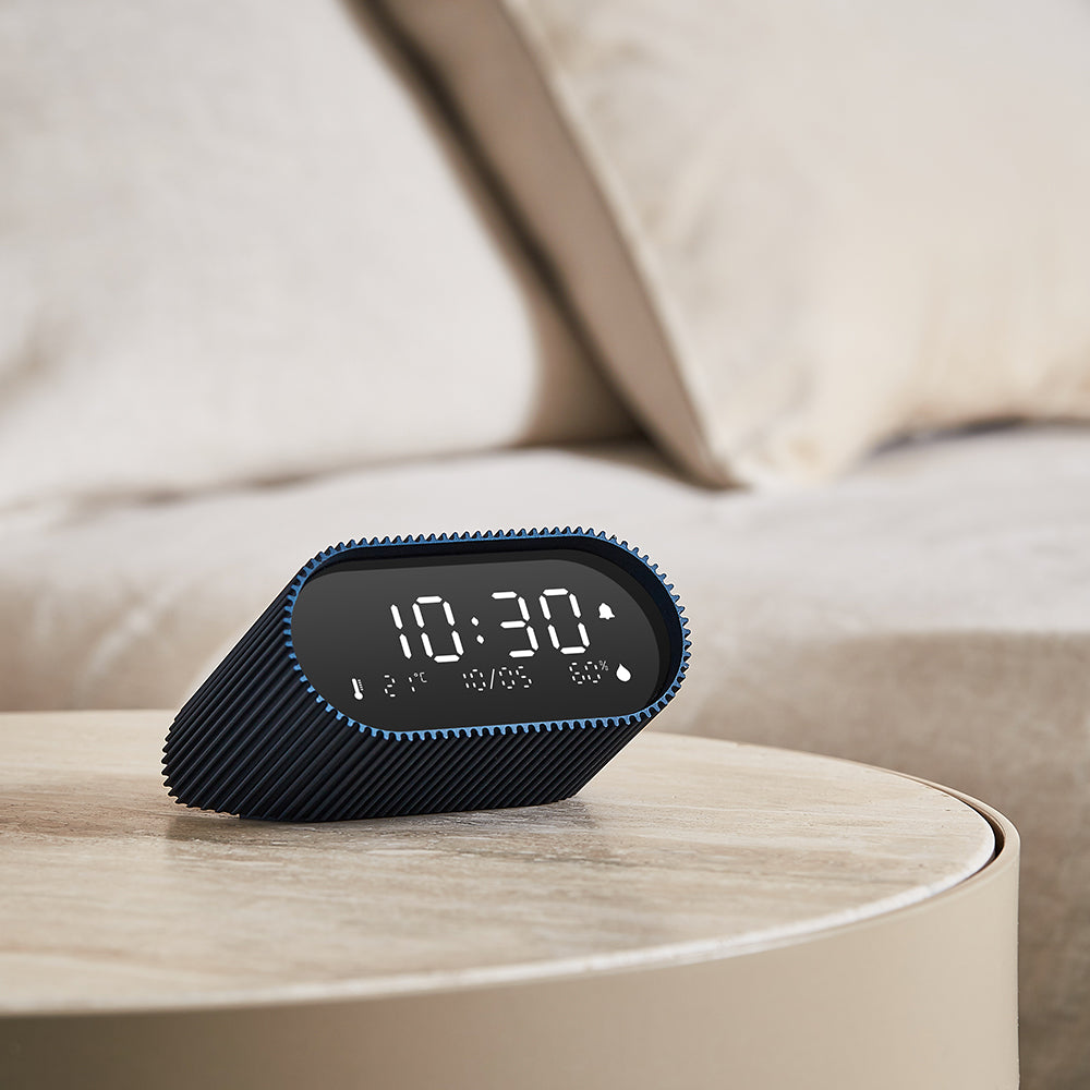 Lexon Ray LCD Alarm Clock | Temperature/Humidity Display | Blue