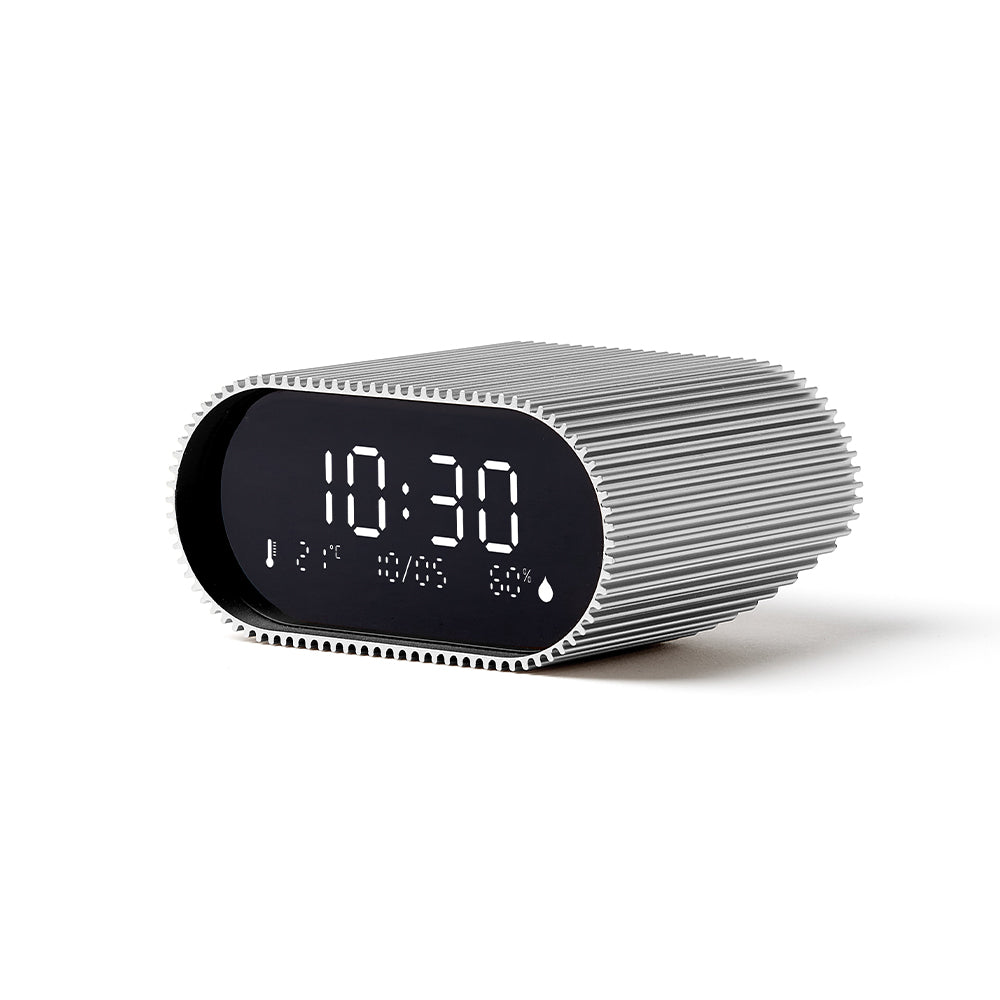 Lexon Ray LCD Alarm Clock | Temperature/Humidity Display | Aluminum Polish