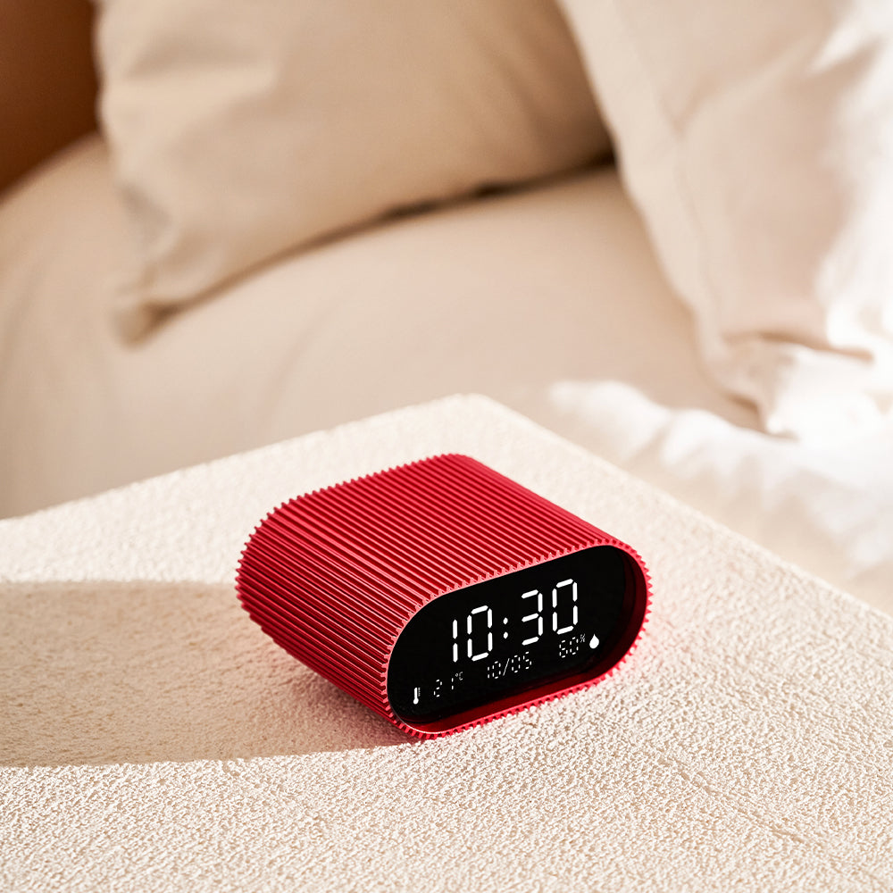 Lexon Ray LCD Alarm Clock | Temperature & Humidity Display | Red