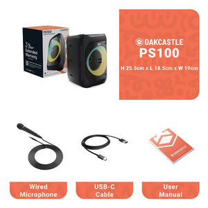 Majority PS100 Party Speaker | 40W Bluetooth Karaoke & PA System | Black | Compact & Portable Speaker