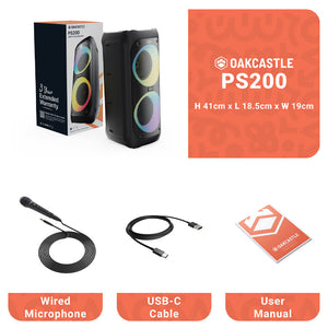 Majority PS200 Party Speaker | 80W Bluetooth Karaoke & PA System | Black | Portable Sound System