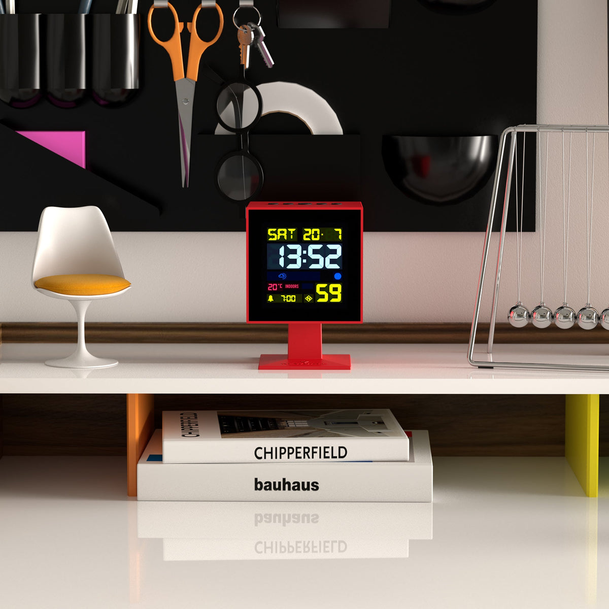 Monolith LCD Alarm Clock | Fire Engine Red