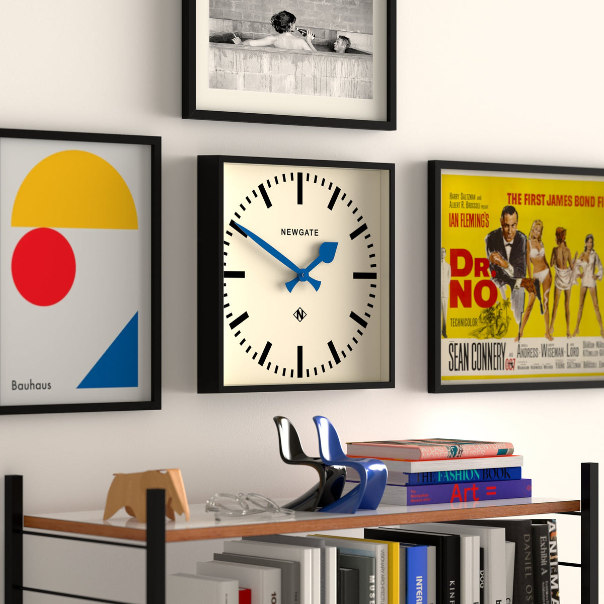 Number Five Wall Clock | Black | Blue Hands