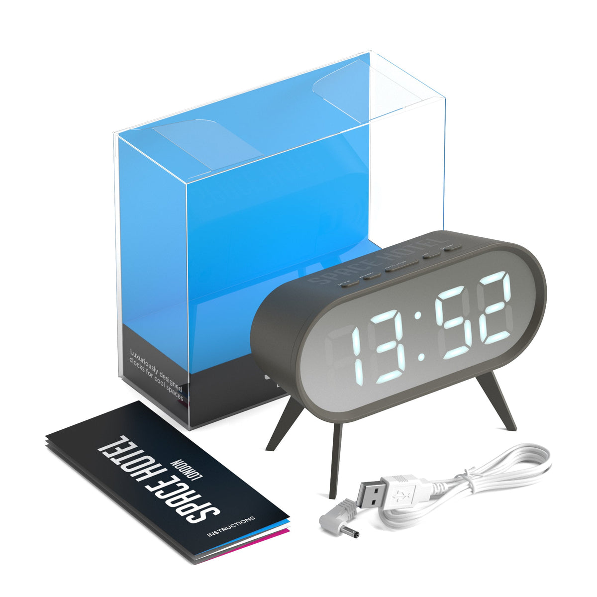 Space Hotel Cyborg LED Alarm Clock | Grey