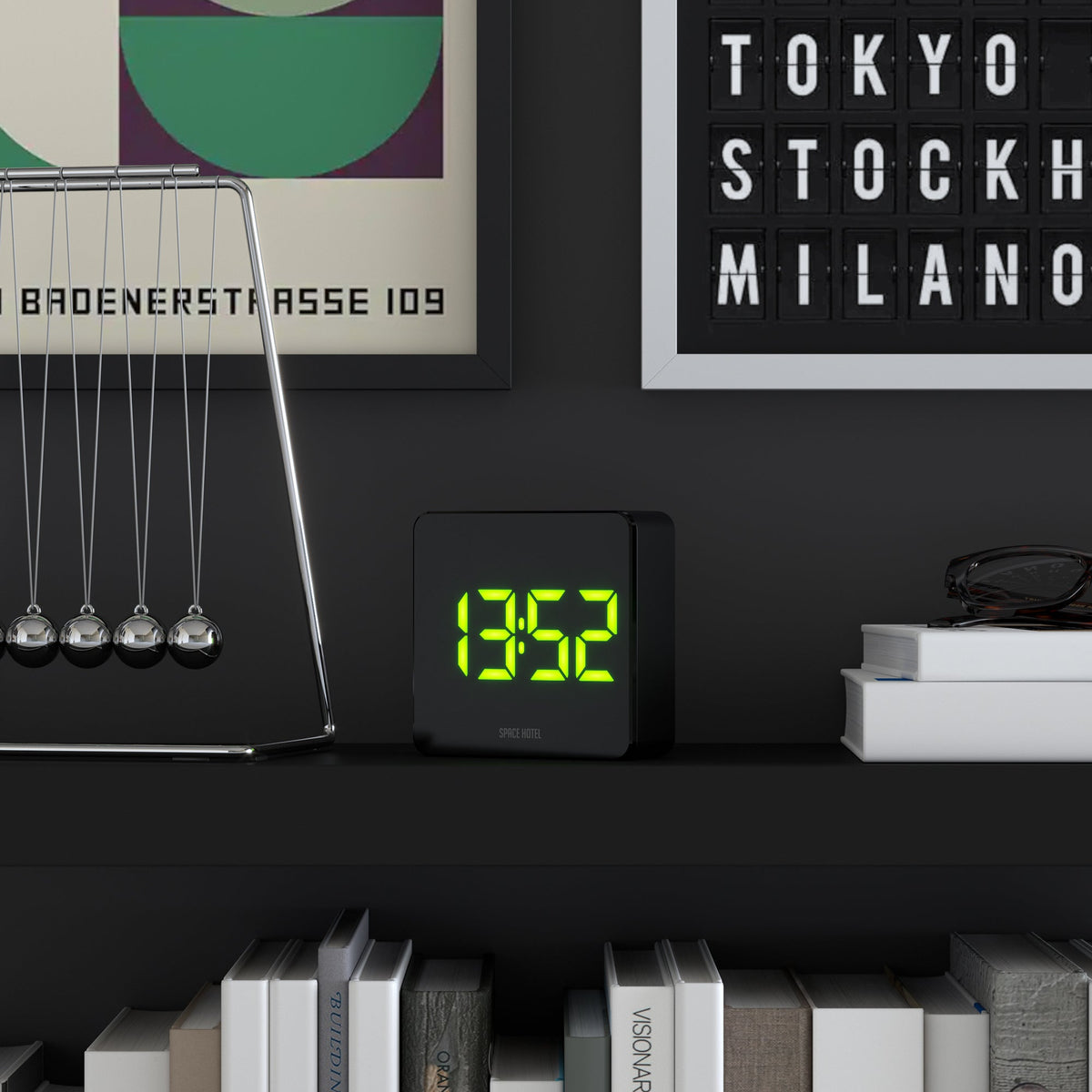 Space Hotel Orbatron Alarm Clock | Black Case | Black Lens | Green LED