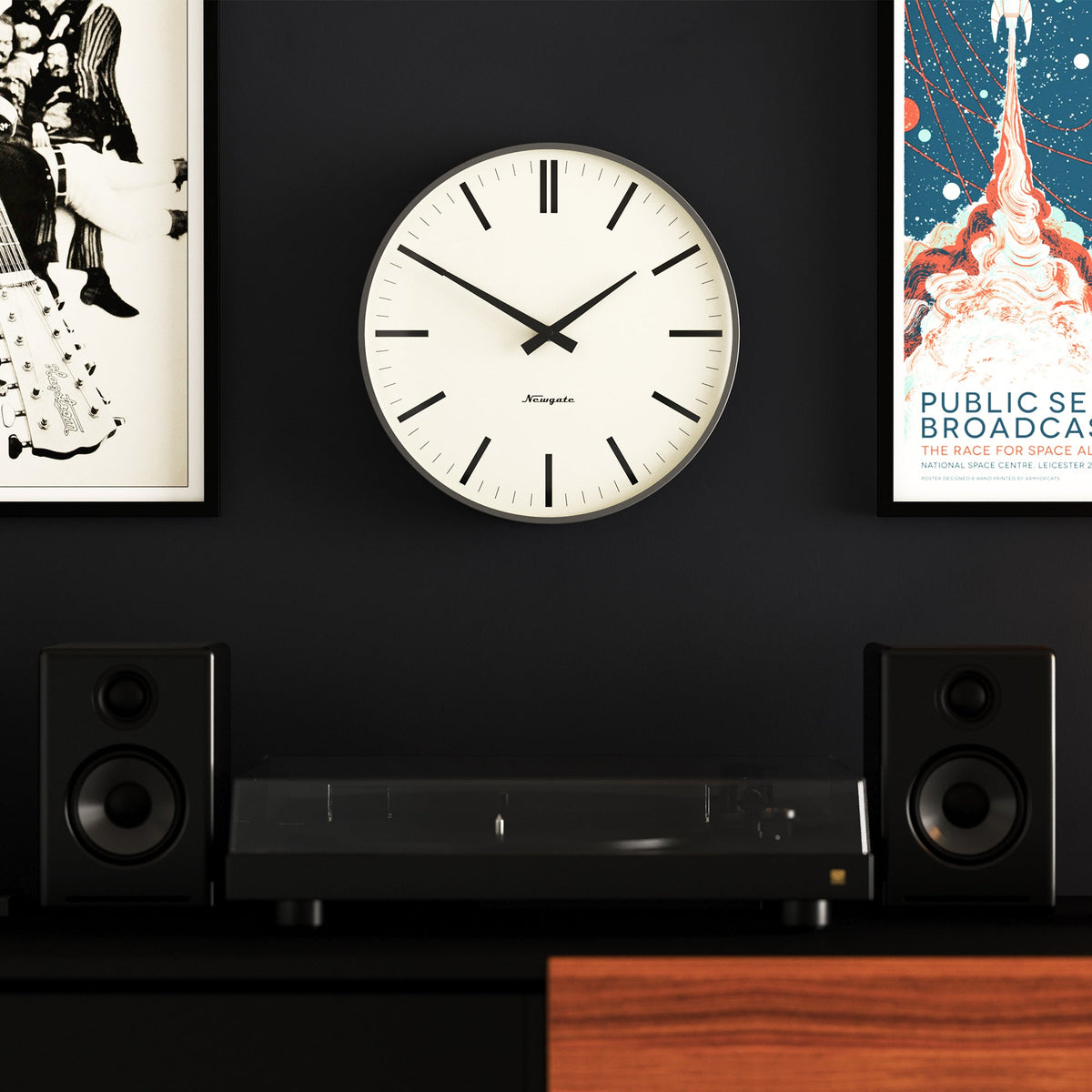 Radio City Wall Clock | Bold Black Marker Dial | Matte Blizzard Grey