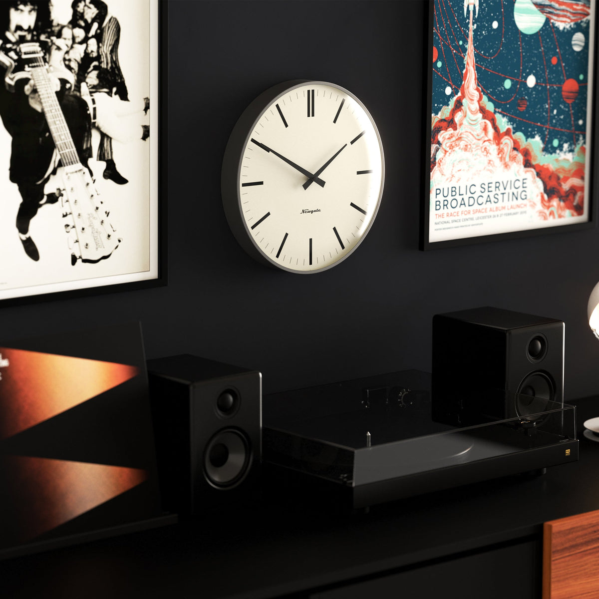 Radio City Wall Clock | Bold Black Marker Dial | Matte Blizzard Grey