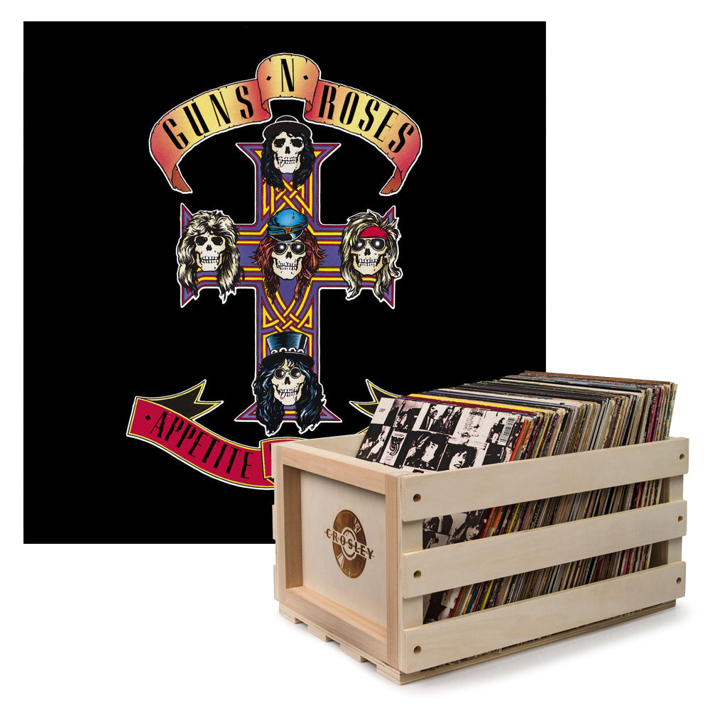 Crosley Record Storage Crate + Guns N' Roses Appetite For Destruction Vinyl Album Bundle