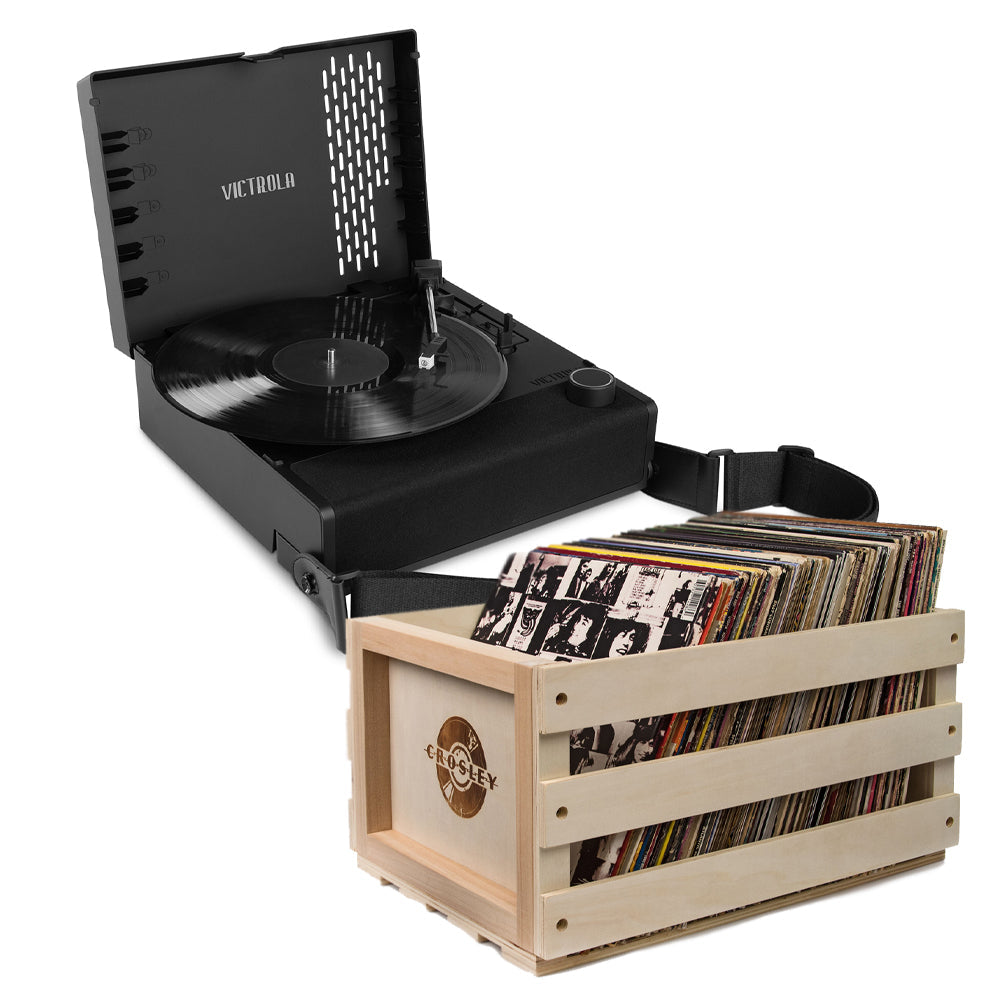 Victrola Revolution Go Turntable | Black | Bundled Record Storage Crate
