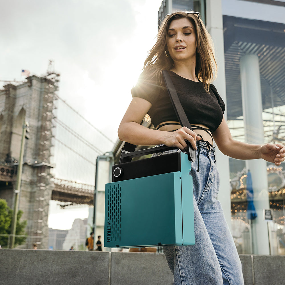 Victrola Revolution Go Turntable | Blue | Bundled Record Storage Crate