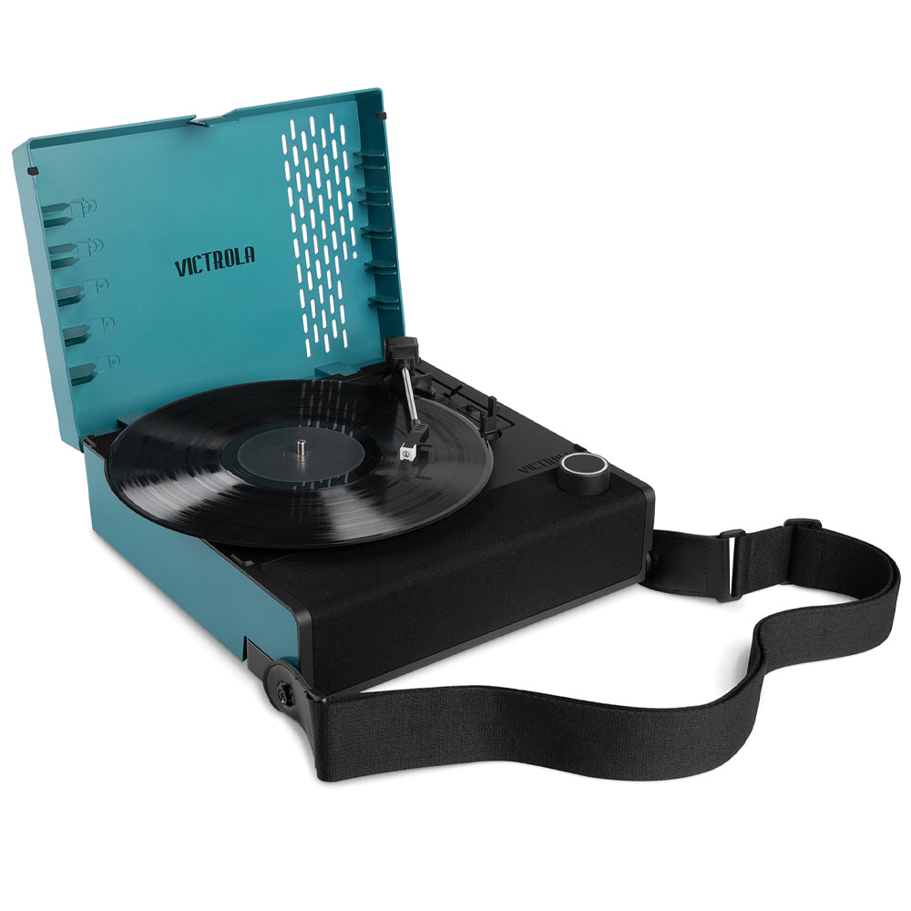 Victrola Revolution Go Turntable | Blue | Entertainment Stand Bundle | Black