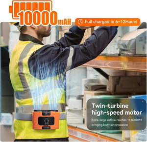 Portable Waist Fan | 20000mAh | Hanging Neck Fan | Strong Wind | Power Bank & LED Light | Sports, Outdoor | Orange