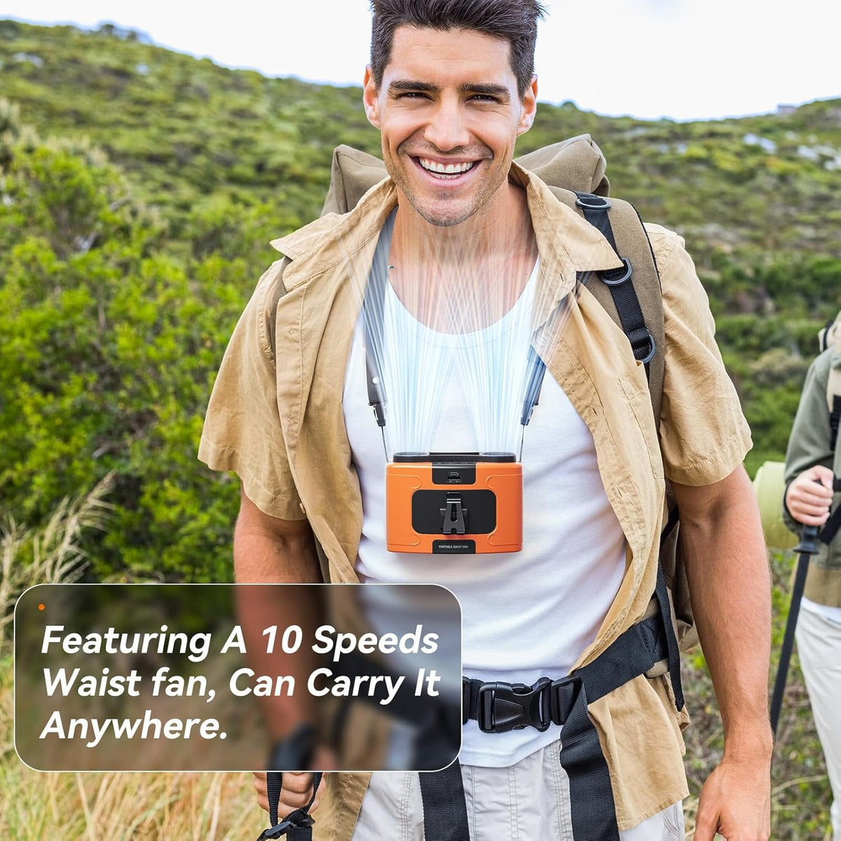 Portable Waist Fan | 20000mAh | Hanging Neck Fan | Strong Wind | Power Bank & LED Light | Sports, Outdoor | Orange