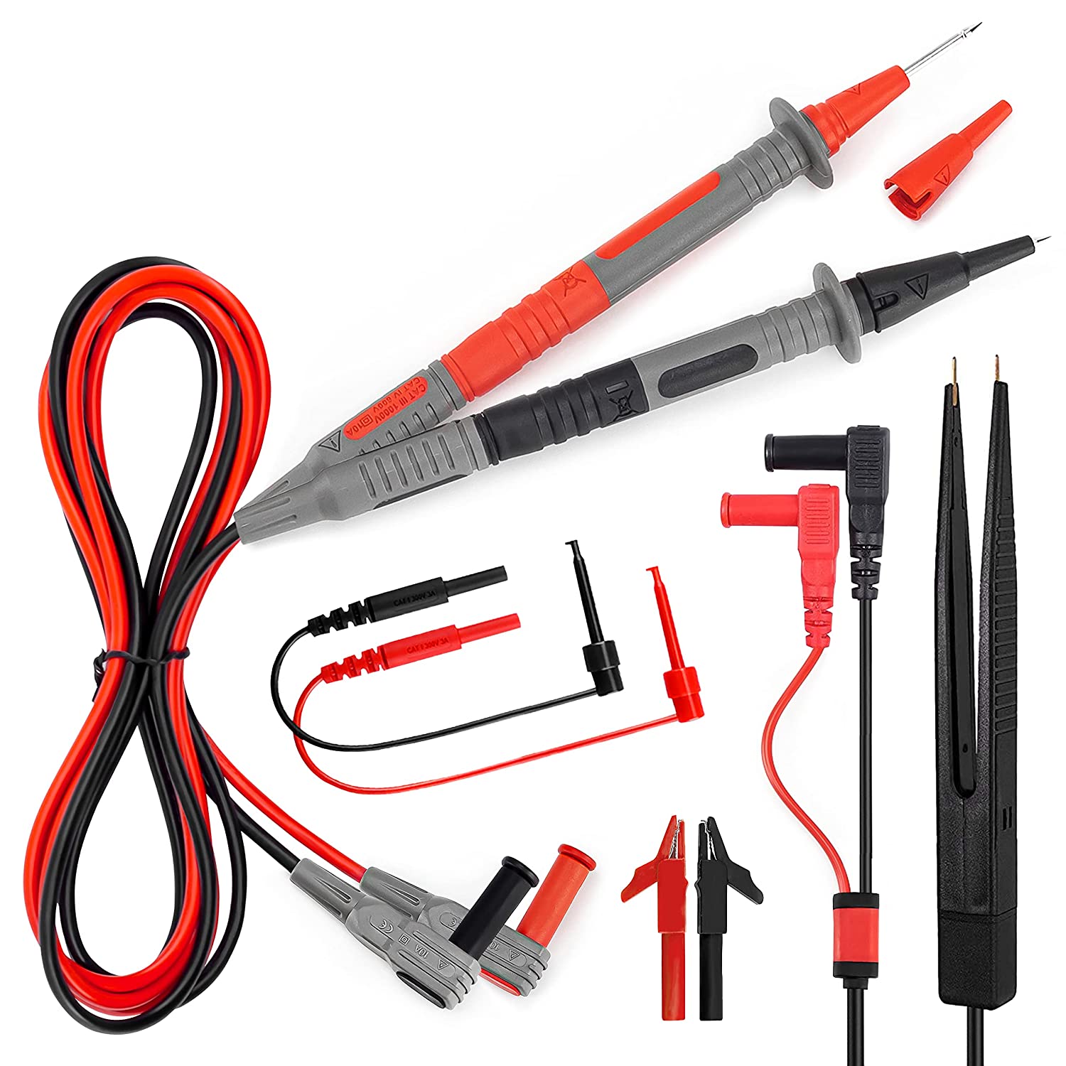 KAIWEETS Electrician Test Leads Kit | Soft Silicone | CAT III 1000V & CAT IV 600V | 9-Piece Set with Alligator Clips