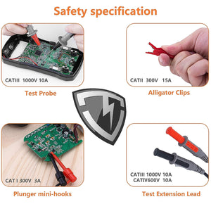 KAIWEETS Electrician Test Leads Kit | Soft Silicone | CAT III 1000V & CAT IV 600V | 9-Piece Set with Alligator Clips