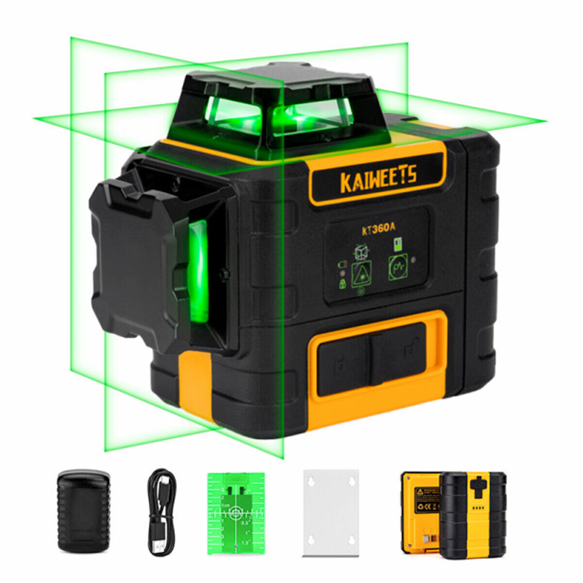 KAIWEETS Green Laser Level | KT360A | 3 x 360° Rotary Self-Leveling | 1 Rechargeable Battery