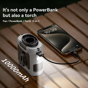 10000mAh Portable Waist Fan | Hanging Neck Fan | Strong Wind | Power Bank & LED Light | Emergency Sports & Outdoor Use