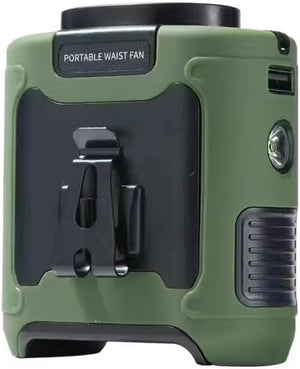 10000mAh Portable Outdoor Waist Fan | Hanging Neck | Strong Wind with Power Bank | LED Lighting for Emergency | Sports & Outdoor Working (Green)