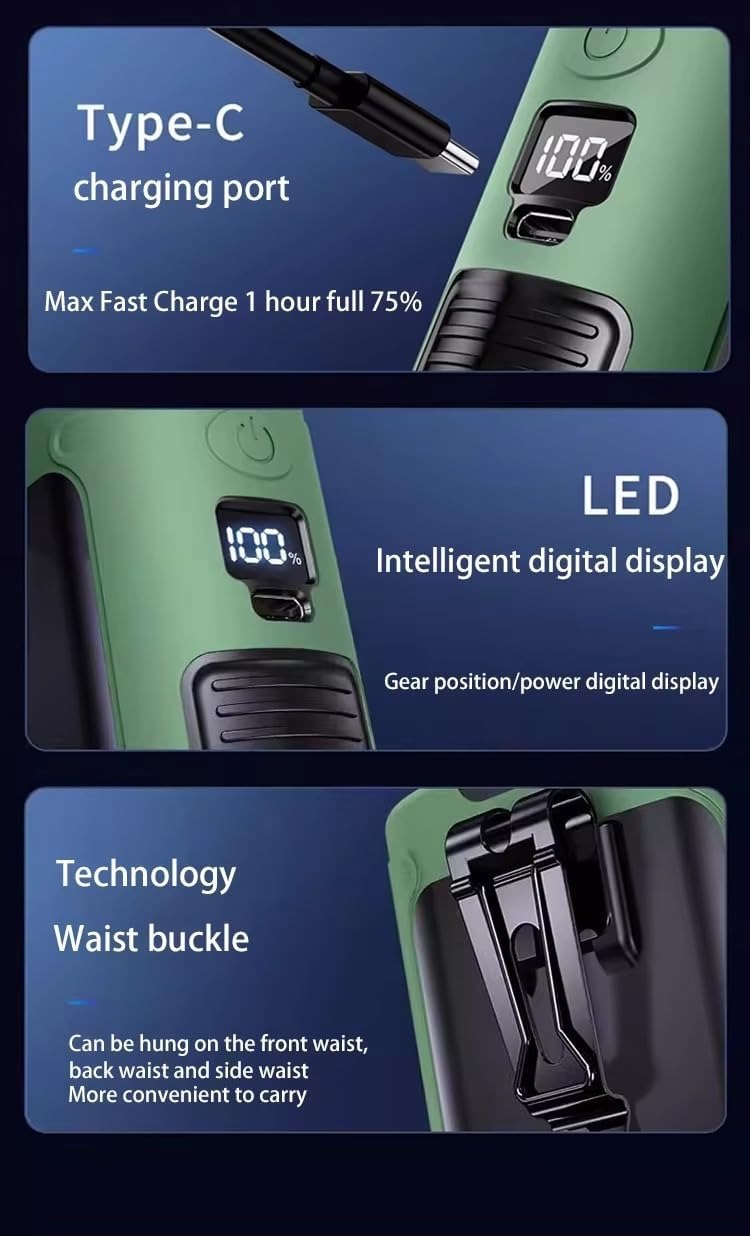 10000mAh Portable Outdoor Waist Fan | Hanging Neck | Strong Wind with Power Bank | LED Lighting for Emergency | Sports & Outdoor Working (Green)