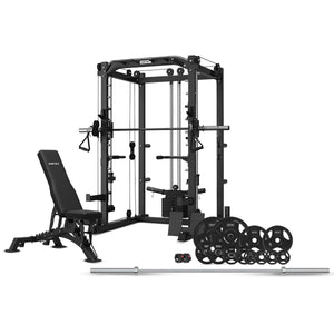CORTEX SM-20 6-in-1 Power Rack with Smith & Cable Machine | BN-9 Bench | 100kg Olympic Tri-Grip Weight Plate & Barbell Package