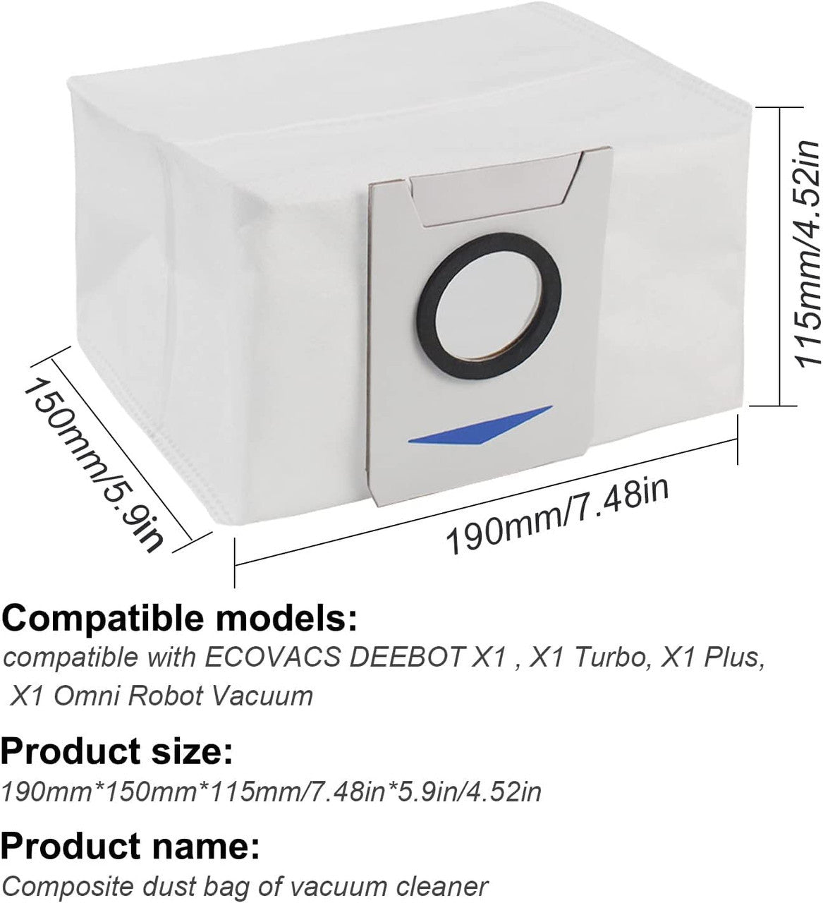 12x Auto Empty Station Dust Bags | Compatible with Ecovacs Deebot X1 Omni Series Robots