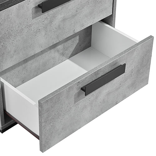 Queen 4-Piece Bedroom Suite with Tallboy | Fabric Upholstery | MDF | Black & Cement Colour Combination