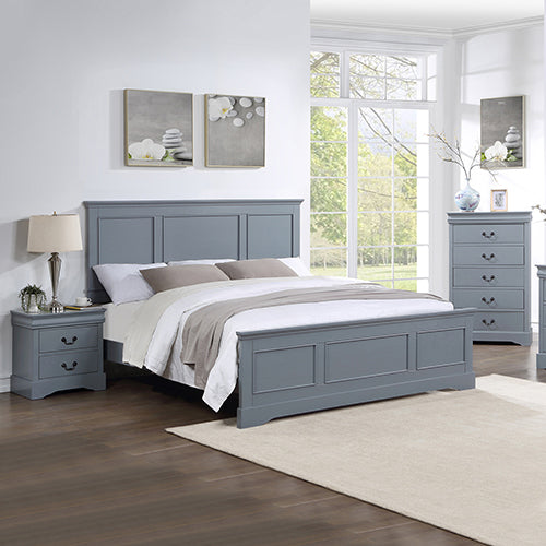 4-Piece Bedroom Suite | Solid Wood & MDF | King Size | Grey Colour | Bed, Bedside Table & Tallboy