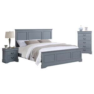 4-Piece Bedroom Suite | Solid Wood & MDF | Queen Size | Grey Colour | Bed, Bedside Table & Tallboy