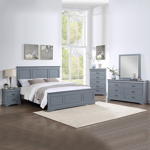 5-Piece Bedroom Suite | Solid Wood & MDF | King Size | Grey Colour | Bed, Bedside Table, Dresser & Tallboy