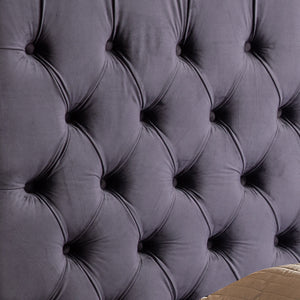 Queen Size Bedframe | Velvet Upholstery | Deep Grey Colour | Tufted Headboard | Deep Quilting
