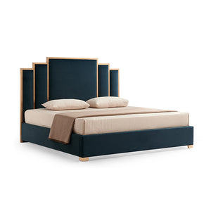 Austin Bed Frame | Polyester Turquoise Fabric | Padded Upholstery | High-Quality Slats | Polished Stainless Steel Feet