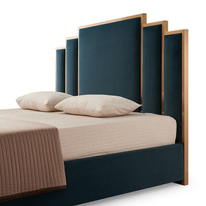Austin Bed Frame | Polyester Turquoise Fabric | Padded Upholstery | High-Quality Slats | Polished Stainless Steel Feet