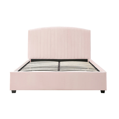 Camelia King Single Size Bed Frame | Pink Velvet Upholstery | High Headboard | Quality Slats | Metal Structure