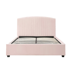 Camelia Queen Size Bed Frame | Pink Velvet Upholstery | High Headboard | Quality Slats | Metal Structure