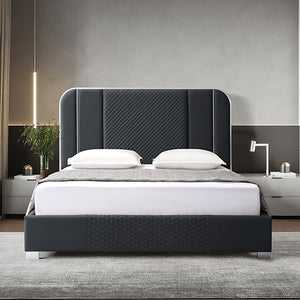 Halcyon Bed Frame | Air Leather Padded Upholstery | High-Quality Slats | Polished Stainless Steel Feet