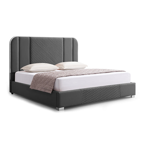 Halcyon Bed Frame | Air Leather Padded Upholstery | High-Quality Slats | Polished Stainless Steel Feet