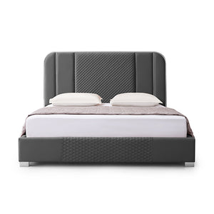 Halcyon Bed Frame | Air Leather Padded Upholstery | High-Quality Slats | Polished Stainless Steel Feet