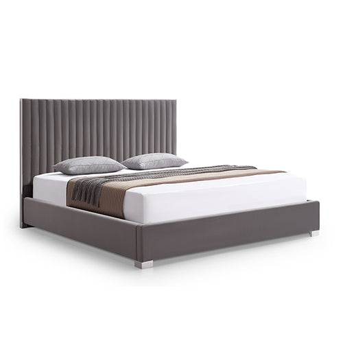 Hillsdale Bed Frame | Polyester Fabric | Padded Upholstery | High-Quality Slats | Polished Stainless Steel Feet