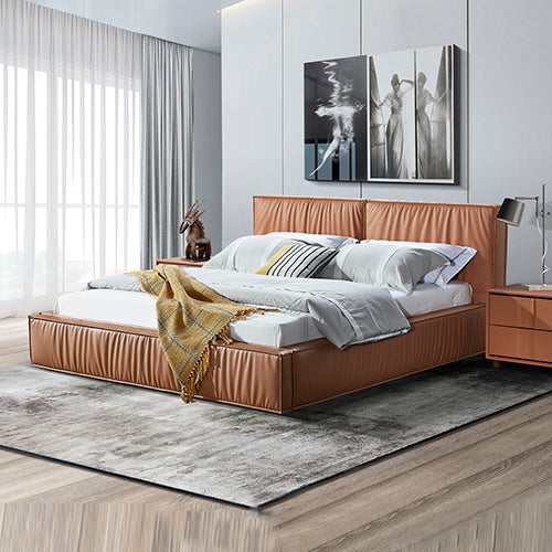 Louis King Bed Frame | PU Leather | KD Slats | Wooden Legs