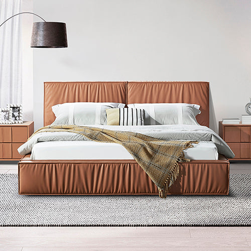 Louis Queen Bed Frame | PU Leather | KD Slats | Wooden Legs