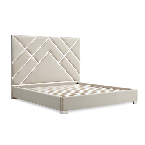 Matrix Bed Frame | Fabric Padded Upholstery | High-Quality Slats | Polished Stainless Steel Feet